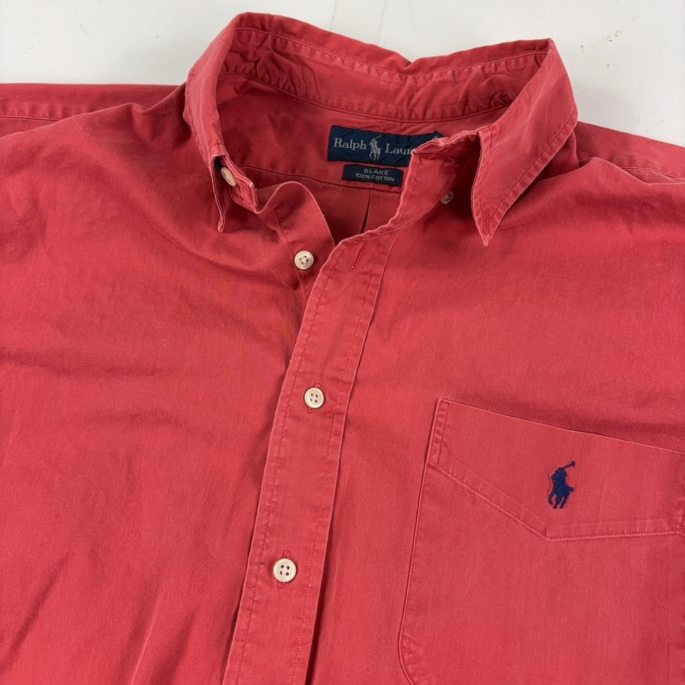 Ralph Lauren Blake Shirt Mens XL Red Solid Long Sleeve Button Down Cotton Casual